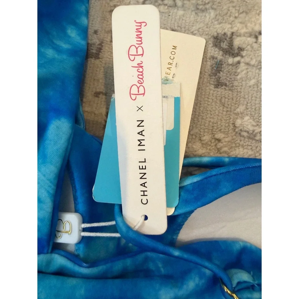 Beach Bunny x Chanel Iman Blue Tie Dye One Shoulder Bikini Top XL New